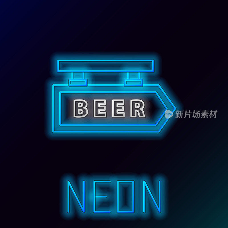 Blue glowing neon line Street signboard with inscription Beer icon isolated on black background. Suitable for advertisements bar, cafe, pub, restaurant. Colorful outline concept. Vector Illustration